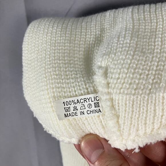 White Acrylic Knit Ski Mask 3-Hole Face Cover Winter Snowboard Cold Weather - Picture 9 of 10